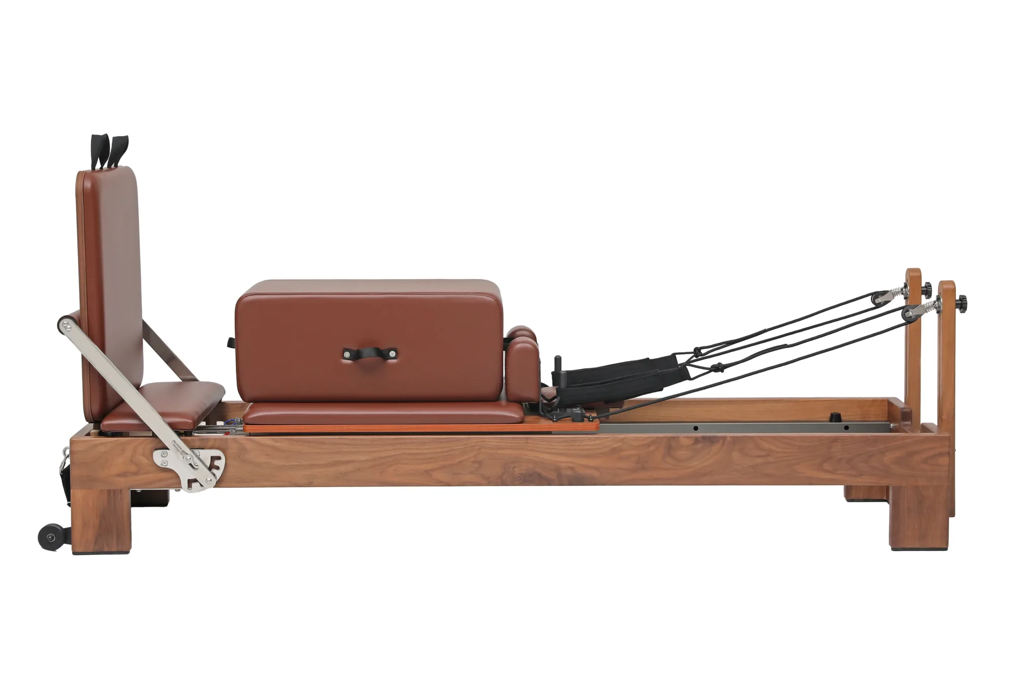 Cost Effective Walnut Wood Pilates Reformer Side View
