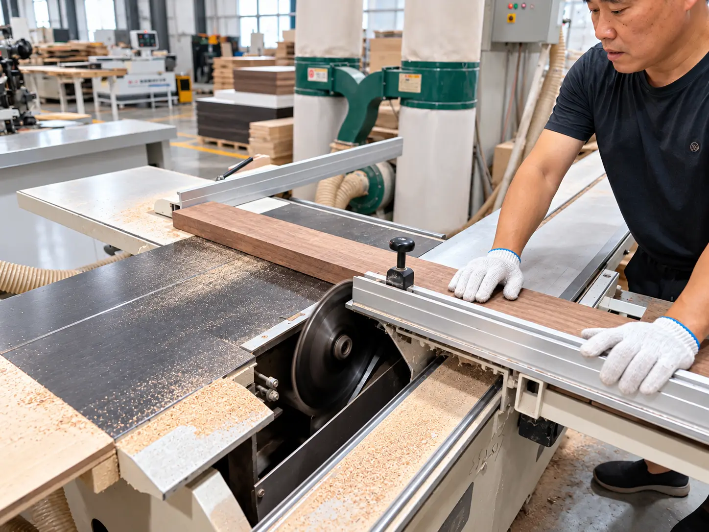Focused Craftsman At Industrial Table Saw