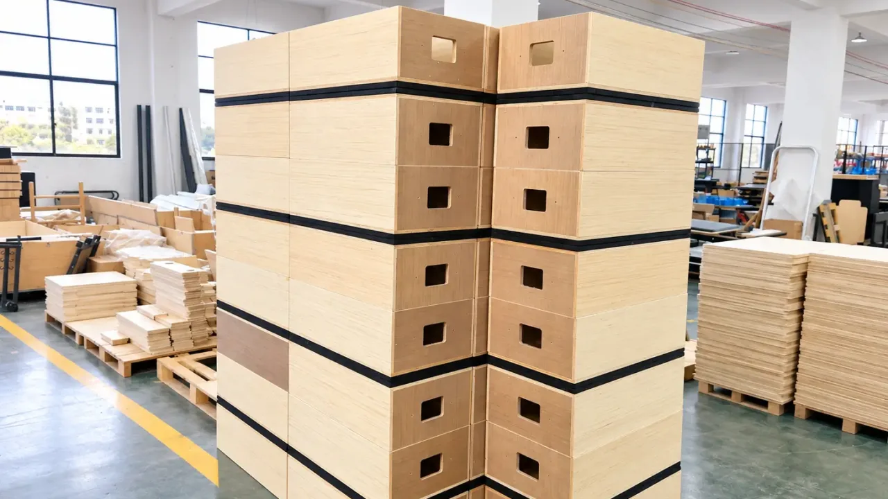 Modular Wood Stack In Modern Workshop