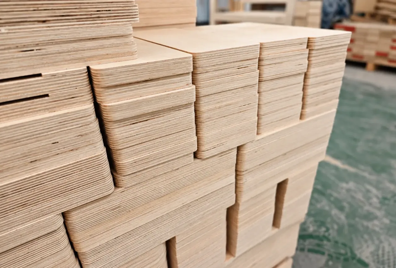 Neatly Stacked Laminated Plywood Panels